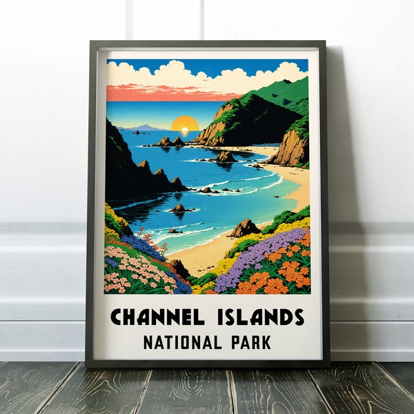 Channel Islands National Park Poster, Channel Isles Travel Poster, hiking print Retro Wall Decor, available framed, unframed or canvas, CI1