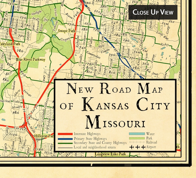 Map of Kansas City Missouri Vintage Design Map of Kansas - Etsy