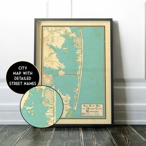 Map of Ocean City, Maryland vintage design map of Ocean City, Ocean City gift, grad gift, Ocean City new home, Maryland Christmas