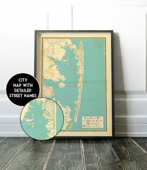 Map of Ocean City Maryland Vintage Design Map of Ocean City | Etsy