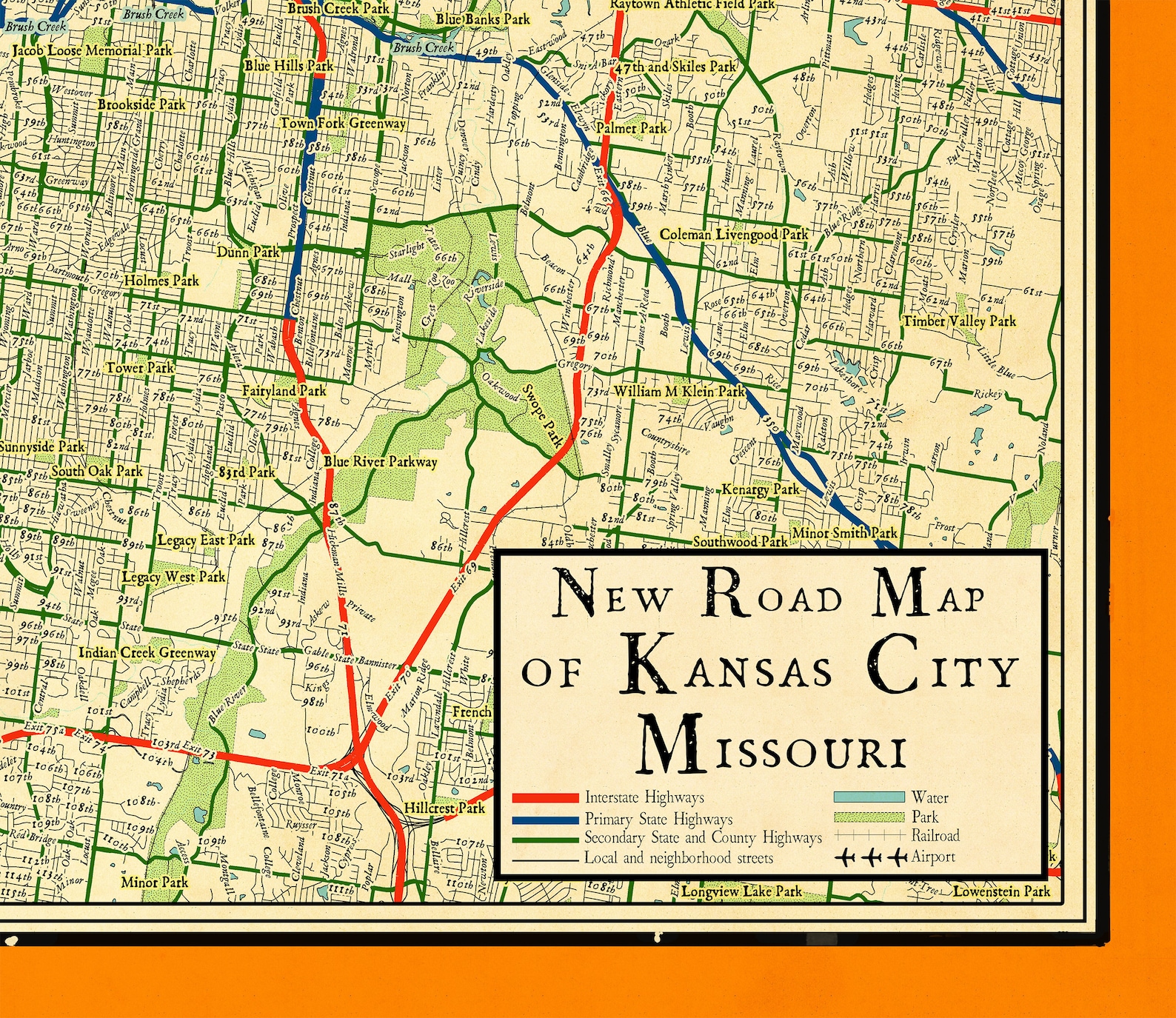 Map of Kansas City Missouri Vintage Design Map of Kansas | Etsy