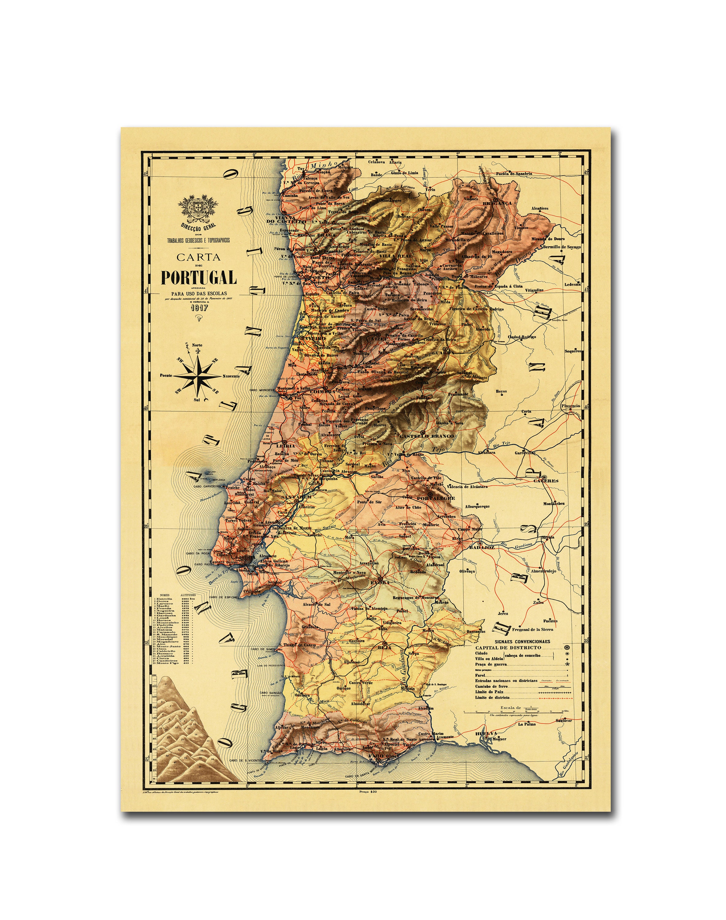 Old Map of Portugal 1917 Mapa de Portugal Portuguese map Vintage Portugal  Map - VINTAGE MAPS AND PRINTS