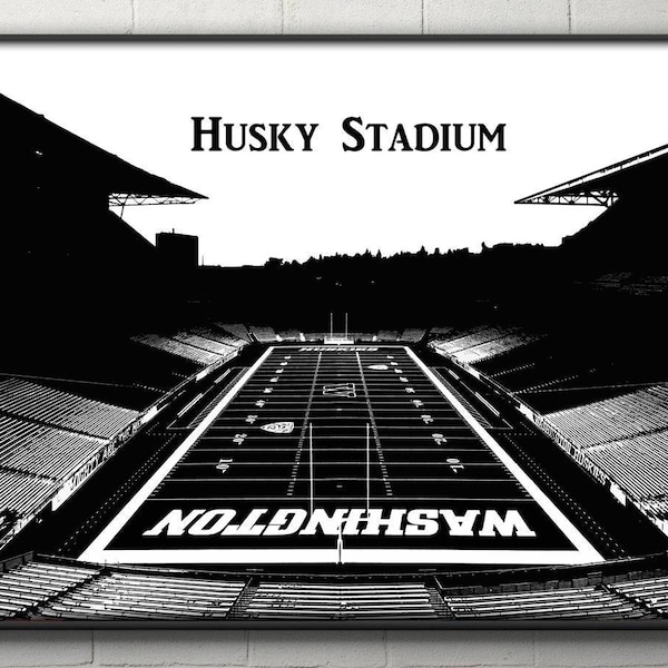 Black and White Husky Stadium Poster Washington Huskies Print Washington Husky Stadium Print Huskies decor Housewarming Gift Husky Stadium