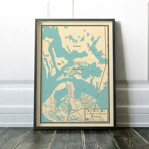 Vintage retro design map of Isles of Capri, Florida, vintage looking map, Isles of Capri map, gift, Naples, FL poster