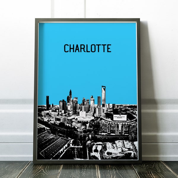 Charlotte Nc Skyline Poster Etsy