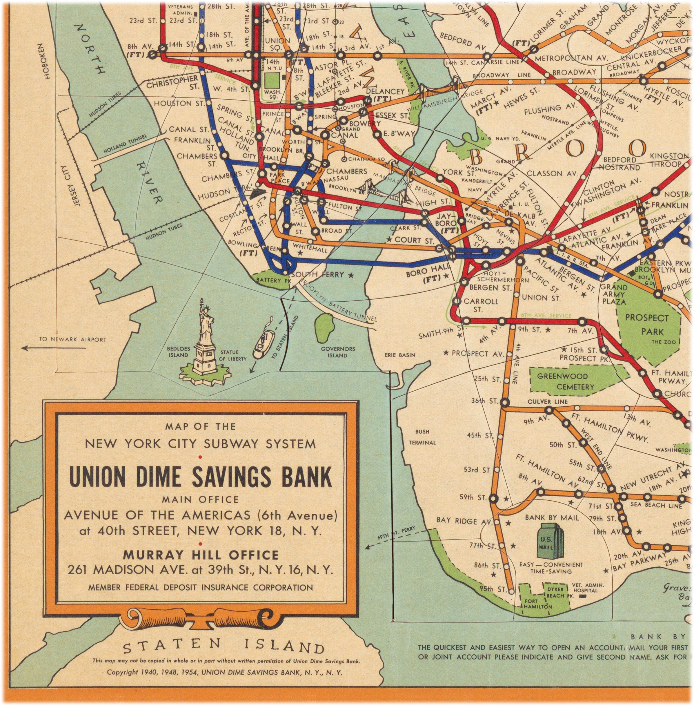 Old Map of New York City subway system 1954 vintage subway | Etsy
