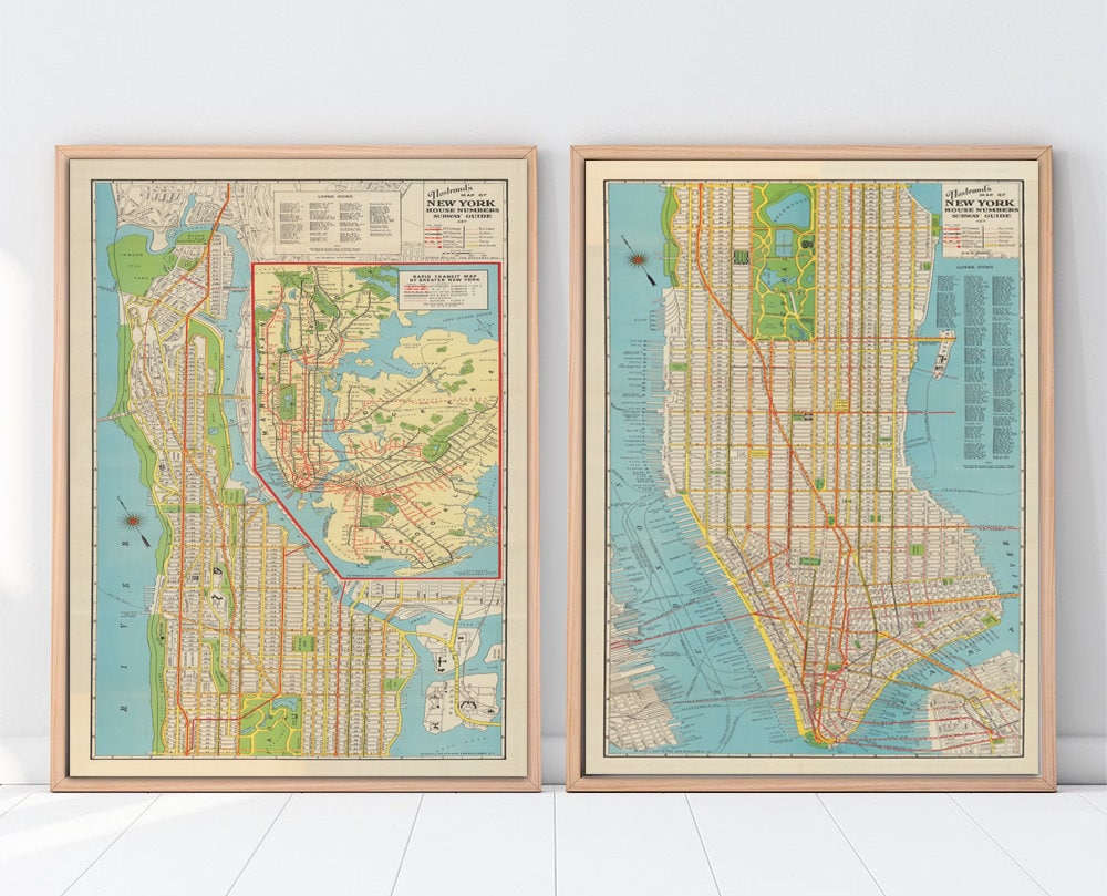 Set of 2 New York City subway vintage maps old nyc map 1930 | Etsy