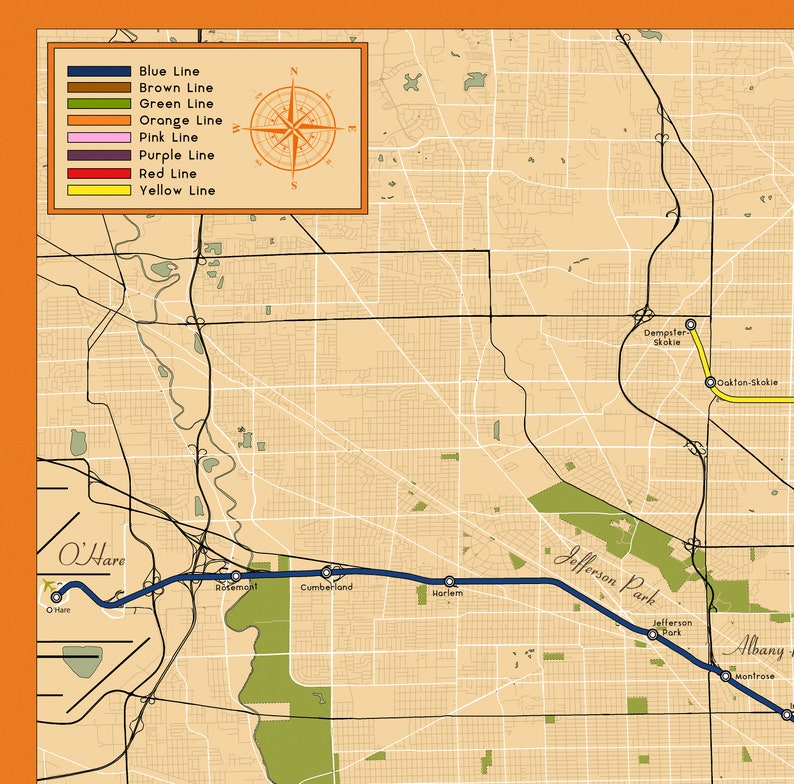 Retro Map of Chicago L Train System Vintage Style Map of Etsy