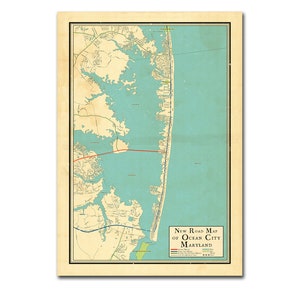 Map of Ocean City, Maryland Vintage Design Map of Ocean City, Ocean City Gift, Grad Gift, Ocean ...