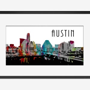 Austin Poster Austin Watercolor Skyline Poster Texas Poster Austin city poster city Art poster Wall wedding decor Wall Gift engagement image 2