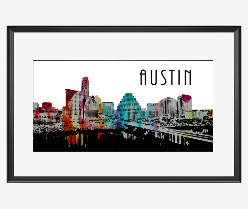 Austin Poster Austin Watercolor Skyline Poster Texas Poster Austin city poster city Art poster Wall wedding decor Wall Gift engagement image 2