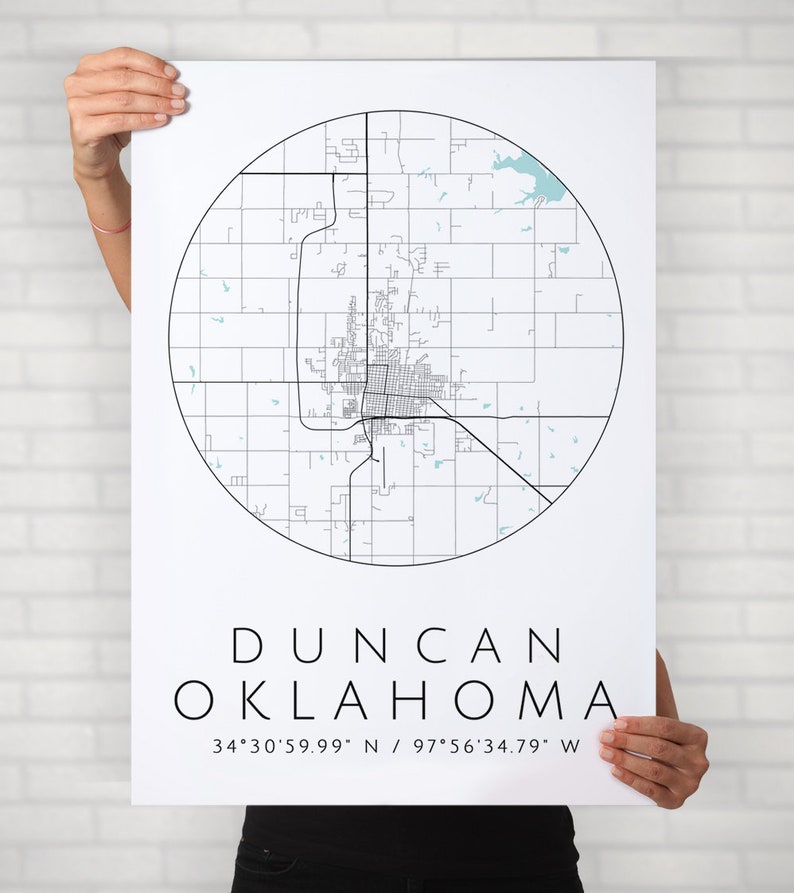 Duncan custom map Any City Map Duncan Oklahoma Custom Map Etsy