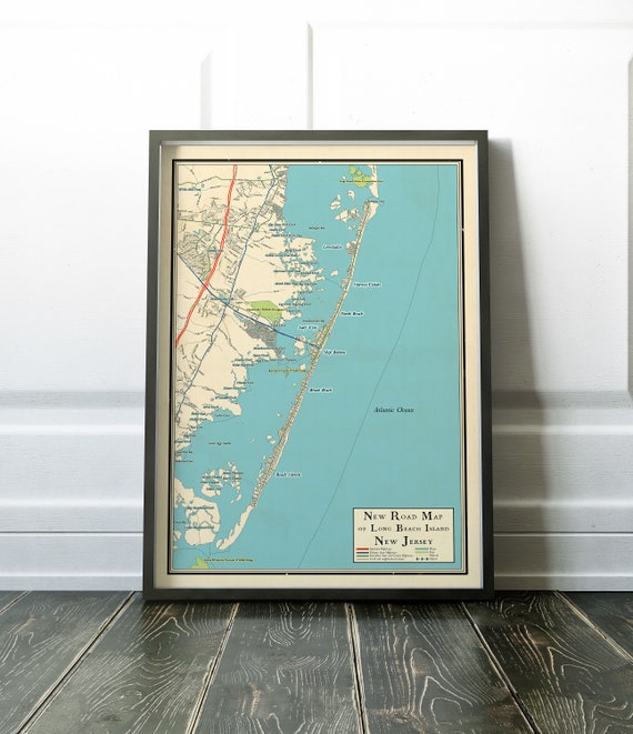 Map of Long Beach Island, New Jersey Vintage Design Map of Long