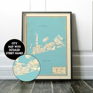 Mapa de design retrô vintage de Key West, mapa de aparência vintage da Flórida, presente de Key West, Key West, pôster FL, mapa de Key West, mapa antigo de Key West