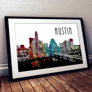 Austin Poster Austin Watercolor Skyline Poster Texas Poster Austin city poster city Art poster Wall wedding decor Wall Gift engagement image 1