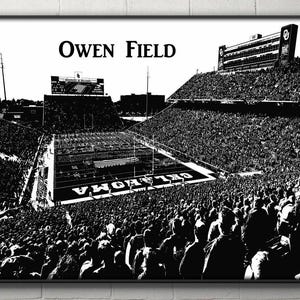 Black and White Owen Field Poster Oklahoma Sooners Football Print Oklahoma Memorial Stadium Print Housewarming Gift Palace on the Prairie