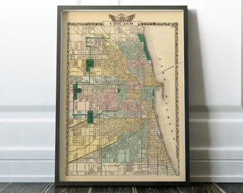 Old Chicago map 1876, Chicago vintage map, antique map of Chicago, old world map, Chicago gift, Chicago poster