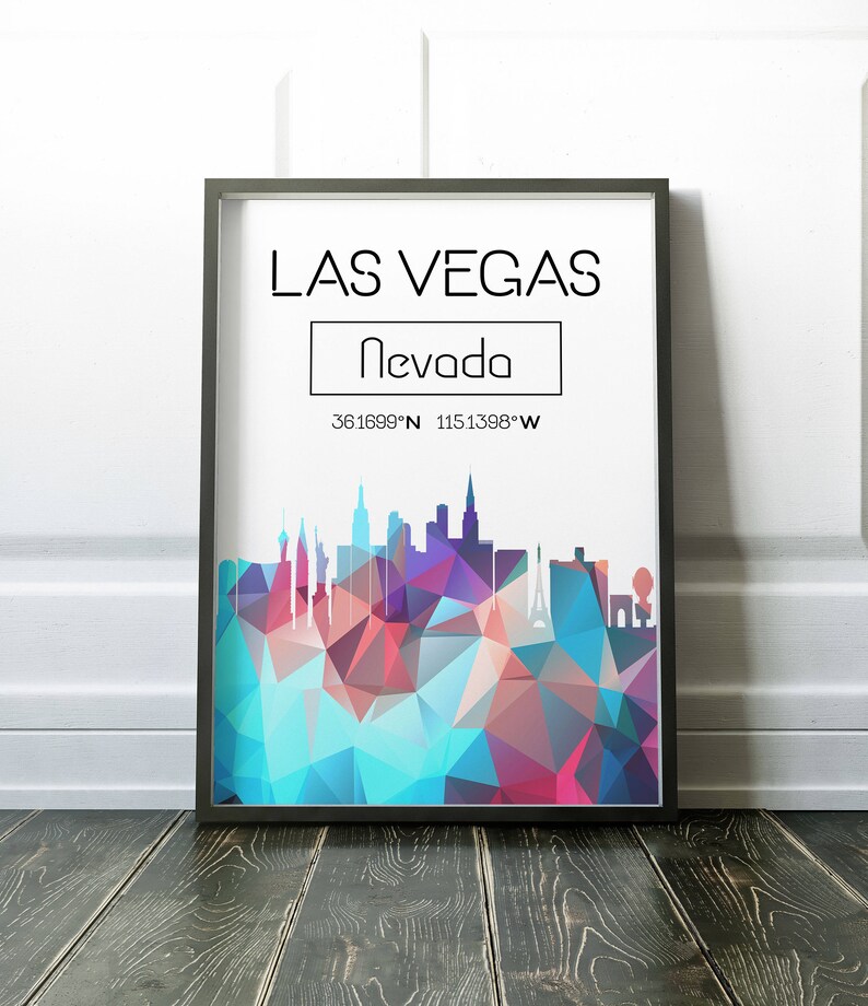 Las Vegas Skyline Poster Las Vegas Polygonal Poster Las Vegas Etsy