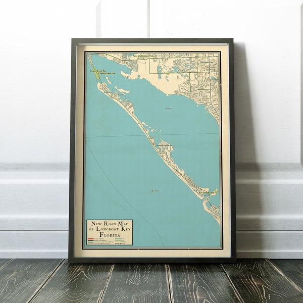 Vintage retro design map of Longboat Key, Florida, vintage looking map, Longboat Key map, gift, FL poster
