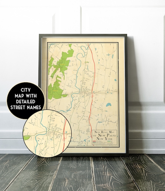 Map of New Paltz New York Vintage Design Map of New Paltz - Etsy