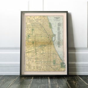 Chicago vintage map, old Chicago map, 1891 antique map of Chicago, old world rail map, Chicago gift, Chicago poster
