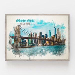 Brooklyn Bridge Watercolor Print Brooklyn Bridge poster Brooklyn Bridge Wall Decor Manhattan Brooklyn bridge dorm decor housewarming gift