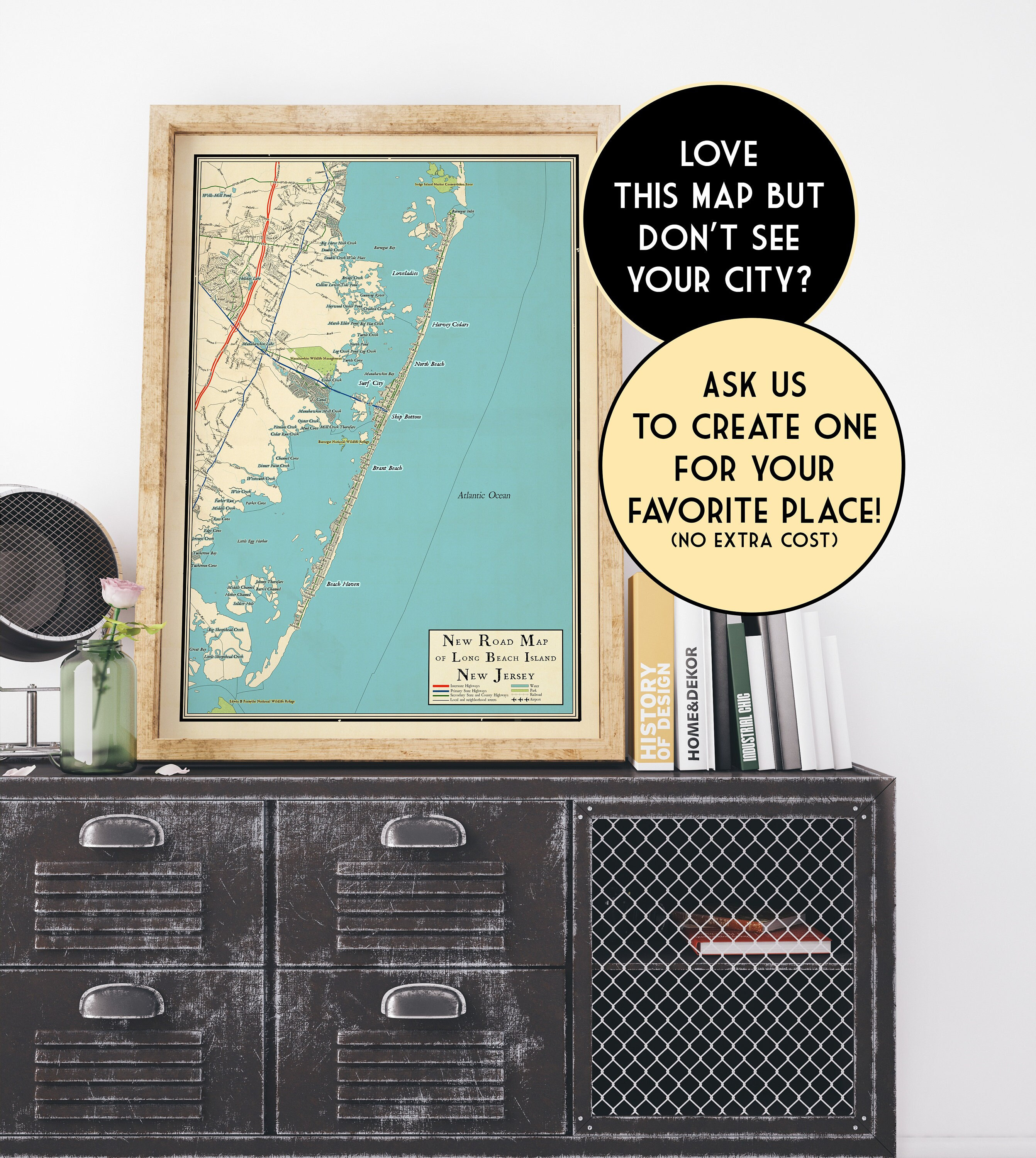 Map of Long Beach Island, New Jersey Vintage Design Map of Long