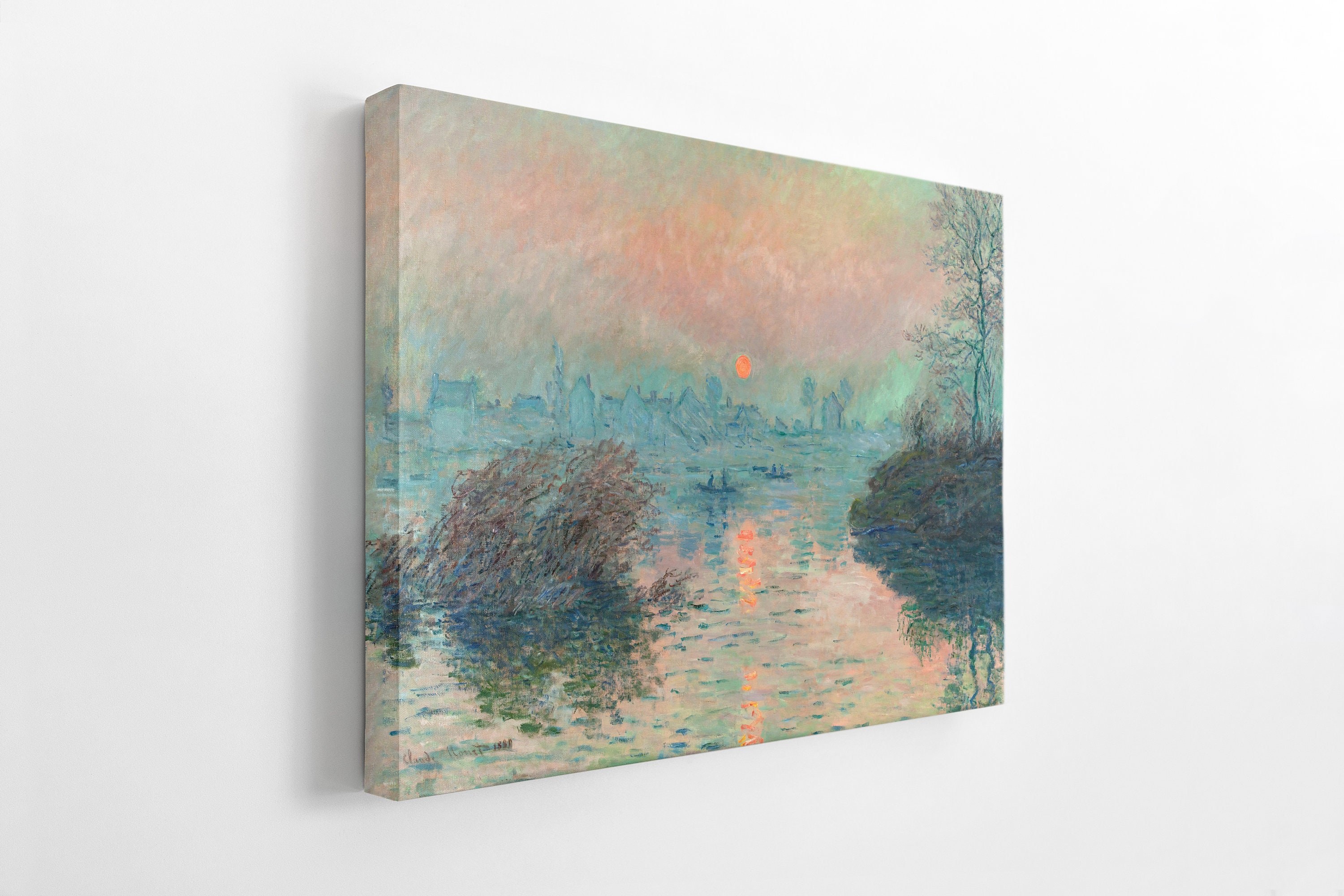 Doppelganger33 Ltd Claude Monet Sunset On Seine Lavacourt Winter Effect  Canvas Art Print 並行輸入品 オブジェ、置き物