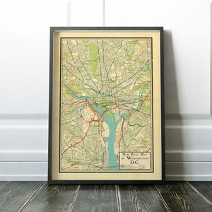 Vintage retro design map of Washington DC, vintage looking map, Washington DC gift, American grad gift George Washington poster, Capital