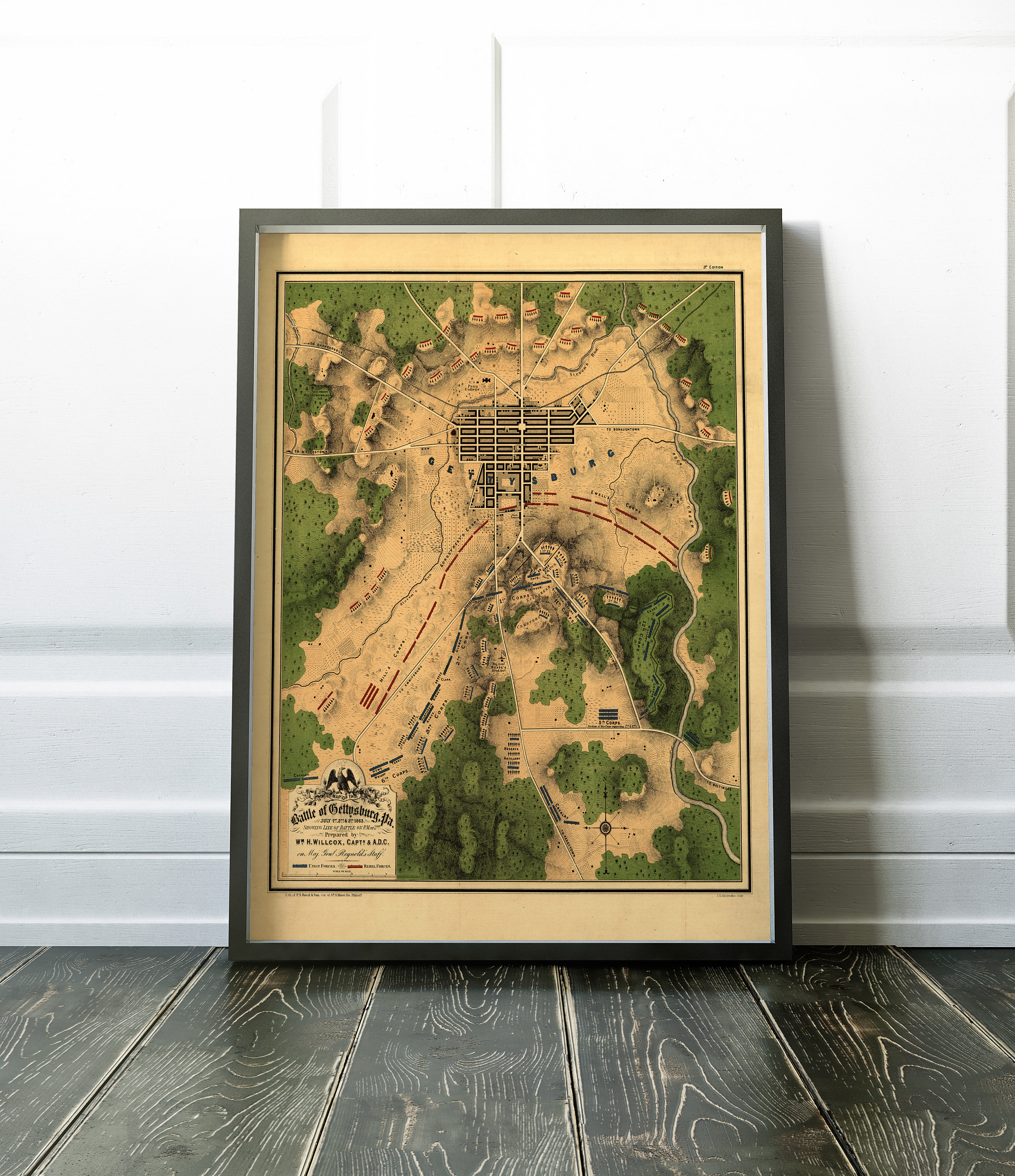 1863 map of the Battle of Gettysburg, American Civil War history, Gettysburg, Pennsylvania historic map, Civil War battle map, vintage map