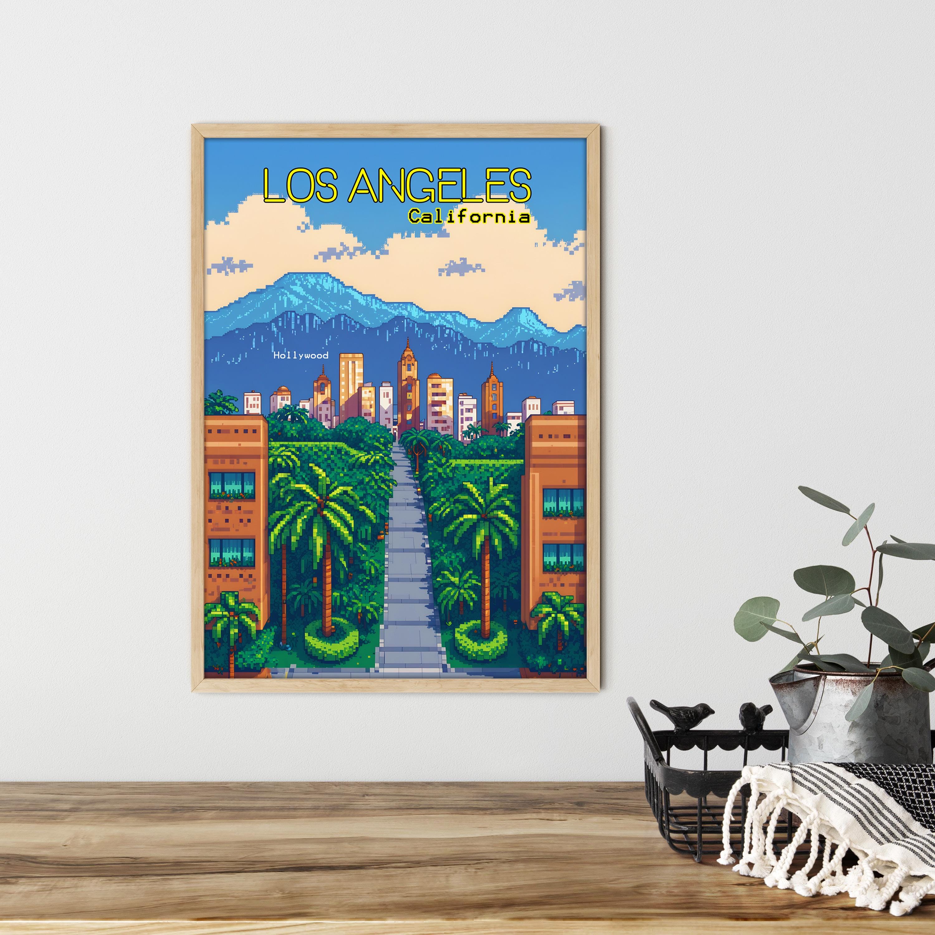 Los Angeles Pixel Art Poster, LA Print, Los Angeles Wall Decor