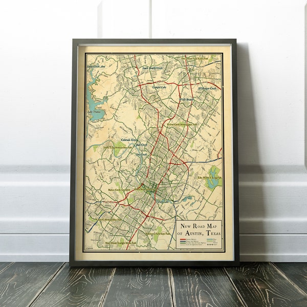 Map of Austin, Texas, vintage design map of Austin, Austin map, Austin gift, grad gift, Austin new home, University of Texas graduate