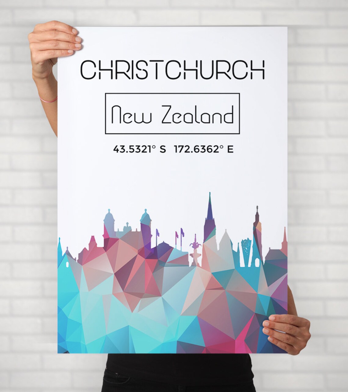Christchurch Skyline Poster Christchurch Polygonal Poster Etsy