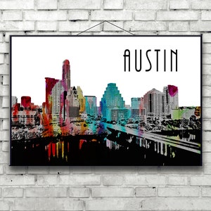 Austin Poster Austin Watercolor Skyline Poster Texas Poster Austin city poster city Art poster Wall wedding decor Wall Gift engagement image 3