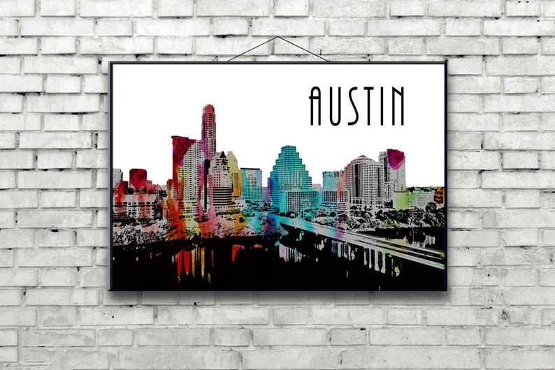 Austin Poster Austin Watercolor Skyline Poster Texas Poster Austin city poster city Art poster Wall wedding decor Wall Gift engagement image 3