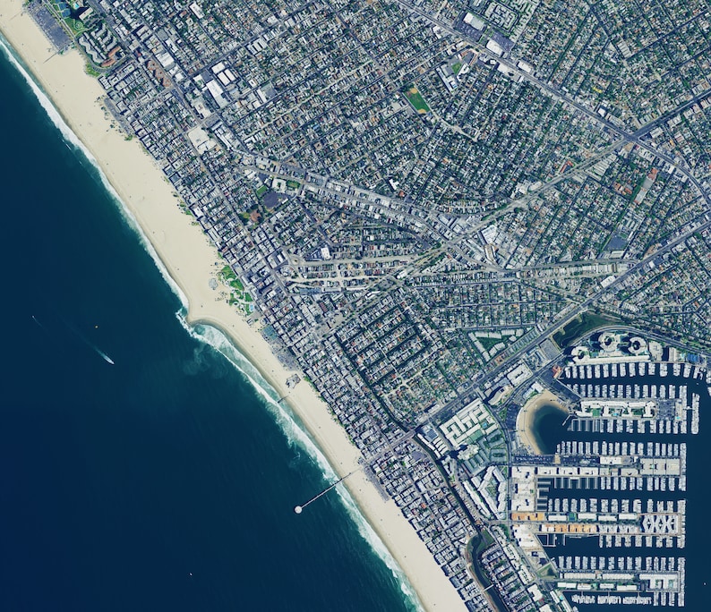 Coastal Decor Venice Beach Print California Poster Marine Decor Venice Beach Satellite Image Poster Venice Beach Wall Art Surfer Print