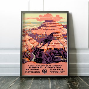 Cartel de viaje vintage del Parque Nacional del Gran Cañón, arte del Gran Cañón, póster de viaje vintage WPA de la década de 1930 Arte de oficina de decoración de pared de viaje retro