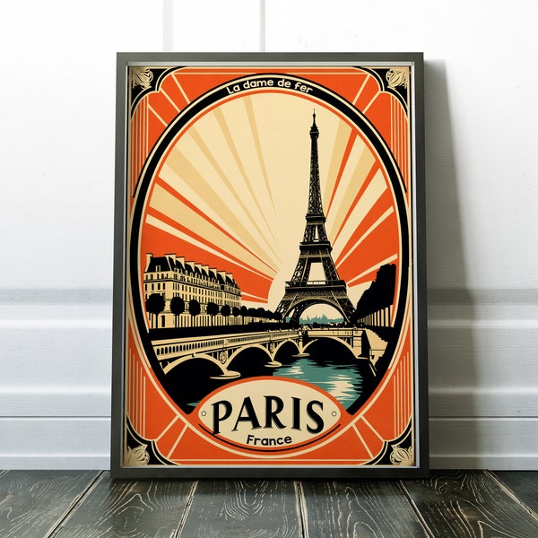 Retro Paris, France poster, vibrant, colorful, Eiffel Tower wall decor, Paris print, modern art, available framed, unframed or canvas, PF1