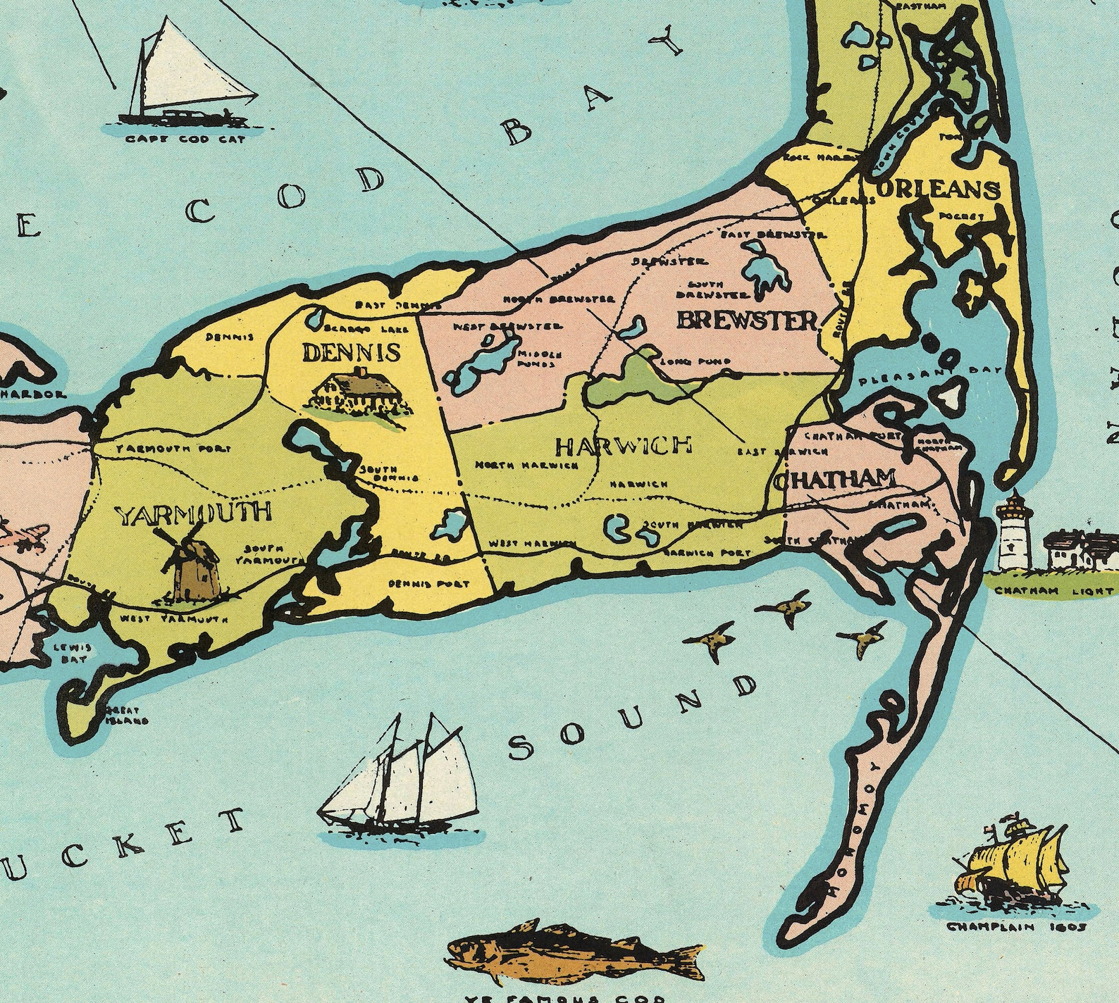 Old Map of Cape Cod 1932 Antique Map of Cape Cod Etsy