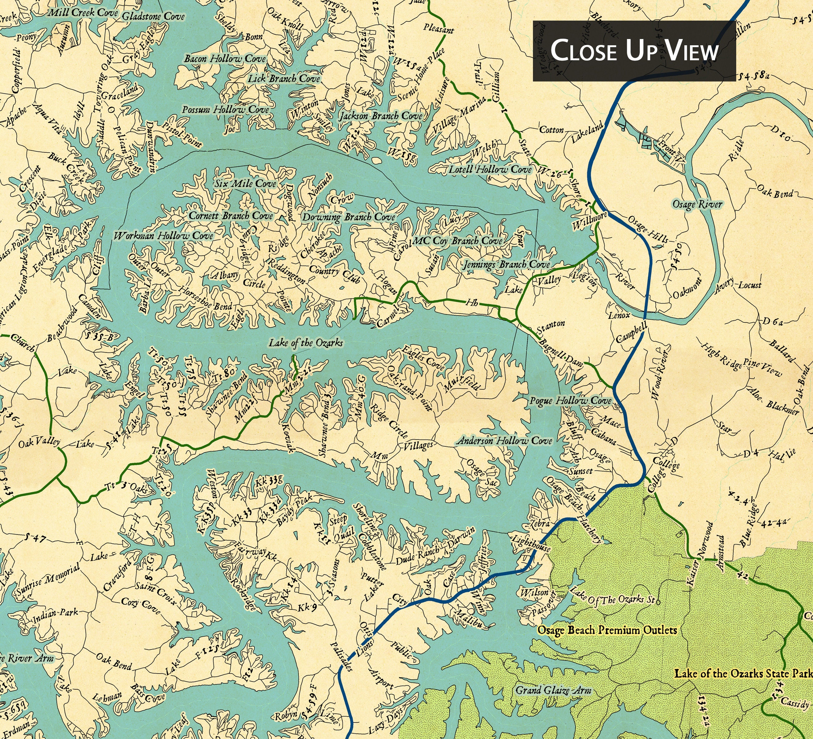 Anderson Hollow Cove Map Vintage Retro Design Map Of Lake Of The Ozarks Missouri | Etsy Ireland