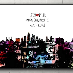 Couples City Poster, Kansas City Personalized Wedding Gift Anniversary Gift KC Missouri Gift Skyline Poster Guest Book Alternative