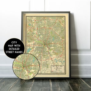 Map of Dallas, Texas vintage design map of Dallas, Texas, Dallas, Texas old map gift, grad gift, Dallas, Texas poster