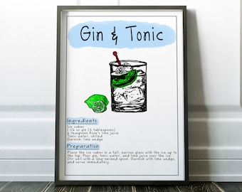 Gin and Tonic Poster Gin and Tonic Kitchen Decor Gin & Tonic Print Bar Gift Gin and Tonic Man cave Poster Modern Decor Living Room Decor
