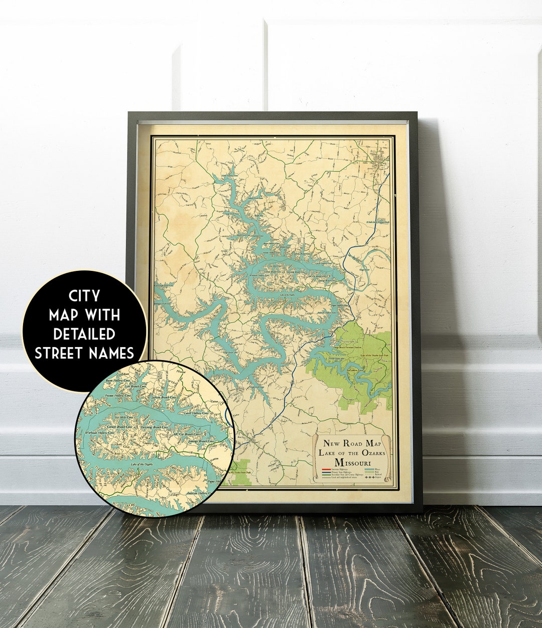 Vintage Retro Design Map of Lake of the Ozarks, Missouri, Vintage