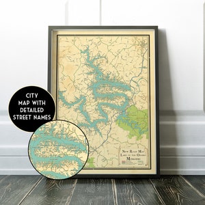 Vintage retro design map of Lake of the Ozarks, Missouri, vintage looking map, Lake of the Ozarks gift, Lake of the Ozarks , MO poster