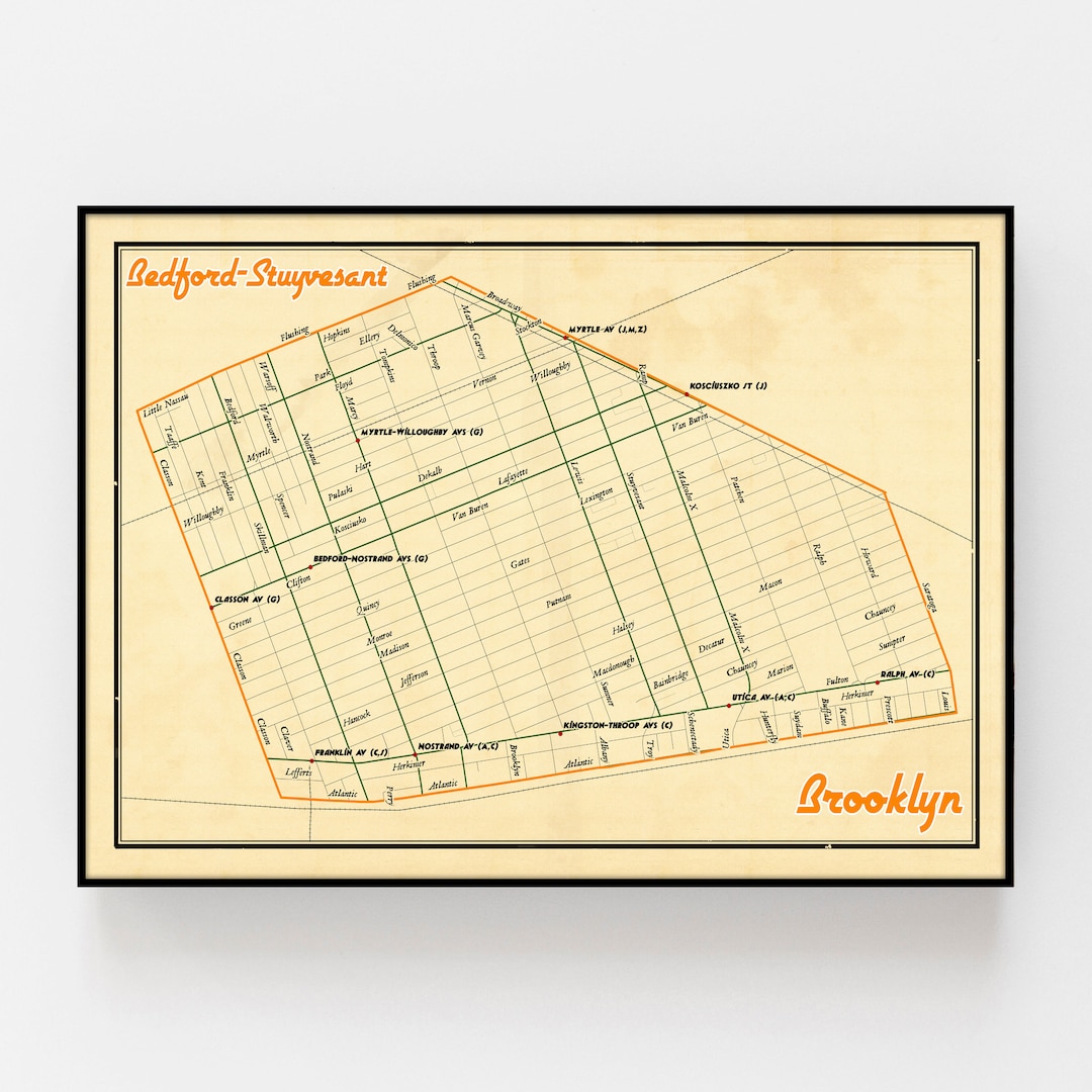 Retro Design Map of Bedford Stuyvesant, Brooklyn, Bed Stuy Map