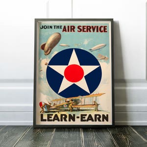 US Air Service Gifts, Army Gift, WWI Vintage Poster Gift, US Army, Vintage Military Poster, Retro Military Graduate Gift Decor Man Cave