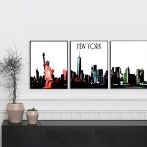 New York City Watercolor Poster Set of 3 NYC Skyline Poster Manhattan Poster nyc poster city Art poster new york Wall Decor Wall nyc Gift