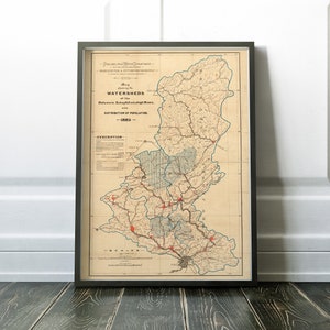 Old Philadelphia map, Philadelphia vintage map,  1885 antique map of Philadelphia watersheds, old world, Philadelphia poster, philly gift