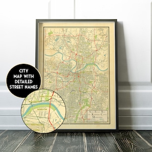 Map of Kansas City, Missouri, vintage design map of Kansas City, Missouri, Kansas City old map, KC gift, grad gift, Kansas City poster